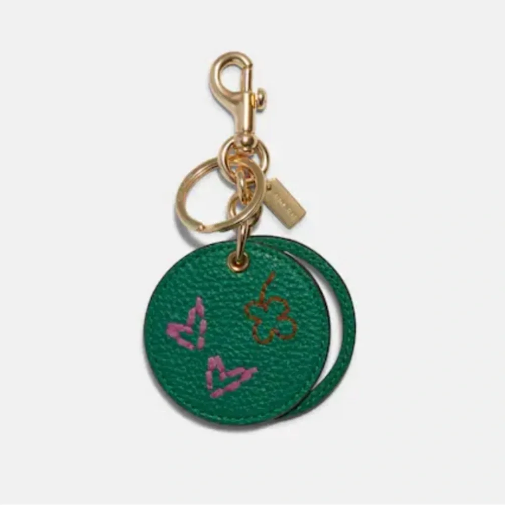 NEW Coach Mirror Bag Charm with Diary Embroidery in green